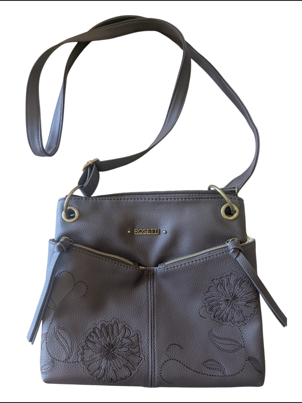 Rosetti Brown Floral Embossed Crossbody Bag